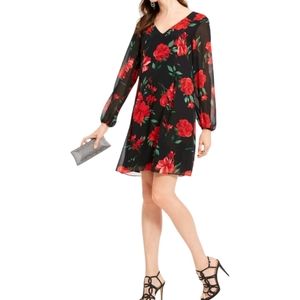 Women's Rose-Print Chiffon‎ Bow-Back Dress   pretty Sz Small